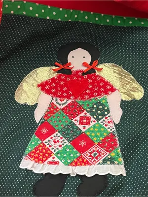 Vintage 90s Tultex Raglan Sweatshirt Christmas Angel Appliqué Red L thumbnail 3