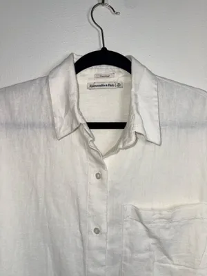 Abercrombie & Fitch Linen Blend Oversized Shirt Ivory White Button Down thumbnail 2