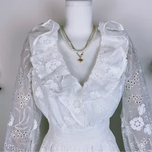 Elliatt Delphi Embroidered Lace Midi Dress in White Bridal Wedding Ready thumbnail 4