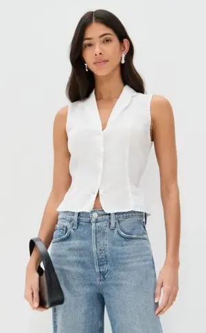 Reformation | Kady Collared Button Front Tank Top in White | Size 4 thumbnail 1