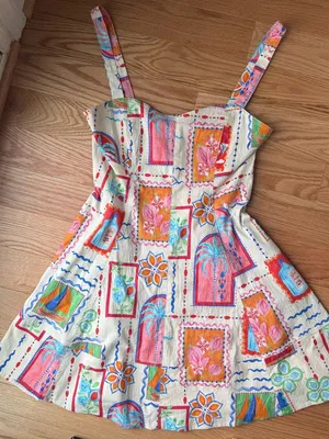 Avec Les Filles Sweetheart Neck Mini Dress Painted Print A-Line Sundress Size 6 thumbnail 2
