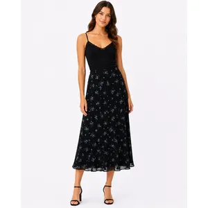 Wild Fable Black & Blue Floral Print Stretchy Midi Skirt thumbnail 2