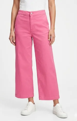 OAK + FORT Cropped Twill‎ Wide Leg Pants Pink S-M Cotton Stretch thumbnail 1
