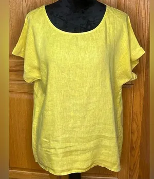 Terzo Millennio Lagenlook Linen High-Low Hem Tunic Oversized Top Yellow Sz Large thumbnail 1