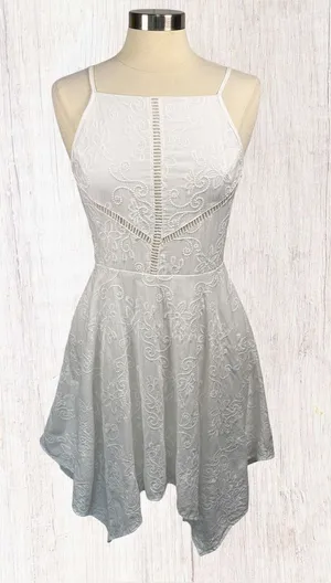 ALTAR’D STATE Embroidered 100% Cotton Asymmetric Fit & Flare White Dress,‎ Large thumbnail 1