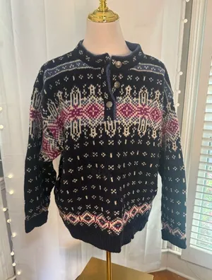 Vintage L.L.Bean Nordic Fair Isle Wool Sweater Made in USA Women’s M thumbnail 1