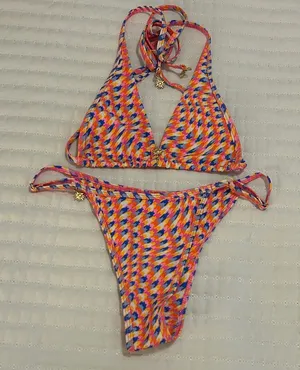 Kulani Kinis Multicolor Pink Orange Blue Triangle Bikini thumbnail 1