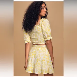 Anthropologie Charlie Holiday Lola Lemonade Floral Skater Skirt/smock crop set thumbnail 5