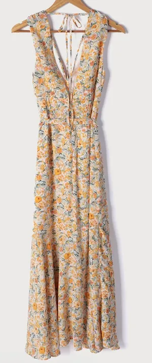 Lulus Watching the Blooms Yellow Floral Print High-Low Midi Dress thumbnail 1