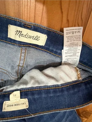Madewell Cali Demi Boot Button Fly Jeans Blue Denim Raw Frayed Hem Size 31 thumbnail 9