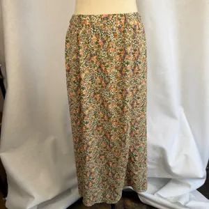 Floral Maxi Skirt Orange Green Purple Elastic Waist Cottagecore‎ Small thumbnail 2