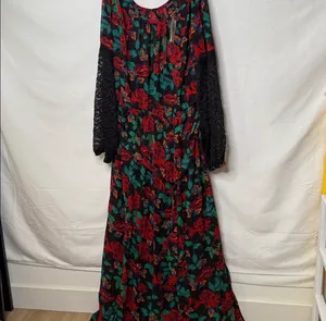 NWT Torrid chiffon maxi peasant lace sleeve floral dress sz 2x 18/20 thumbnail 5