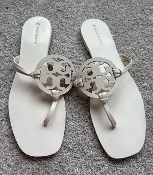 Tory Burch Knotted Miller Sandals Size 10.5M Leather Flat Heel White Logo thumbnail 1