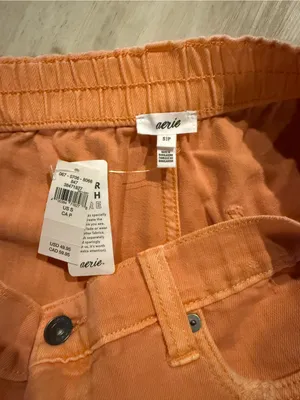 Aerie Women's Orange Distressed Denim Shorts thumbnail 3