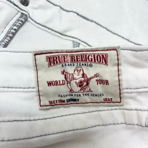 True Religion Curvy Skinny White Distressed Crystal Jeans Size‎ 34 thumbnail 8