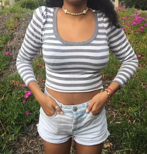 Urban Outfitters Gray And White Striped Crop Top thumbnail 1