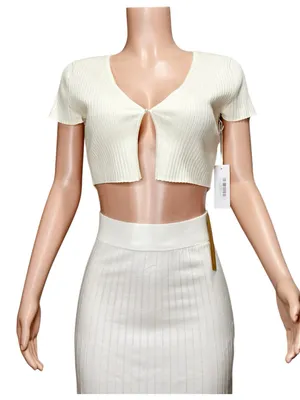REFORMATION Anny Knit Cropped Cardigan, Gossamer, Small thumbnail 4