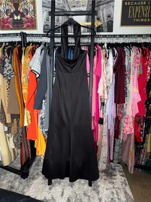 ELLIATT Brynn Black Satin Halter Cutout Maxi Gown Womens XS EUC thumbnail 13