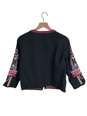 Anthropologie Abstract Embroidered Jacket Size Small Black Multicolor Boho Artsy thumbnail 5