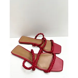 Who What Wear Red Ruched Slide Sandals Square Toe‎ Flat Strappy Slides Size 7 thumbnail 3