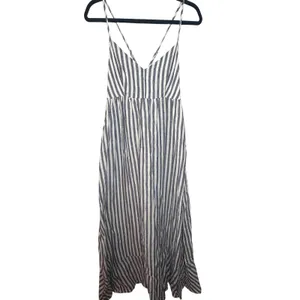 Antibes‎ Blanc Blue White Striped 100% Linen Midi Dress Womens Size 6 V-Neck thumbnail 3