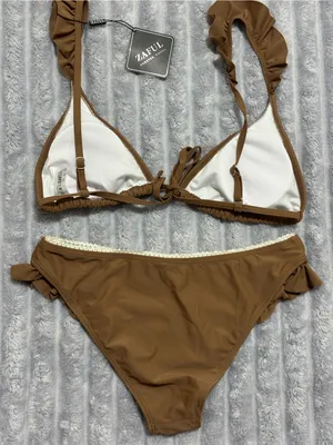 Zaful Brown Ruffle Triangle Bikini Set thumbnail 3