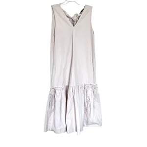 ZARA Ecru Cotton Tiered Tie Back Midi Dress XS Neutral Minimalist A-Line Coastal thumbnail 4