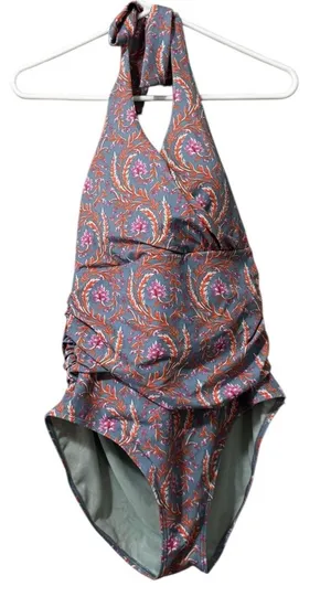 Boden One Piece Ruched Halter Swimsuit Paisley Floral‎ Size 14R Beach Vacation thumbnail 1