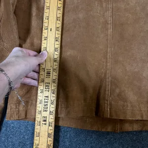 Live a Little Brown Suede Leather Jacket Rosette Floral Western Boho Womens L thumbnail 4