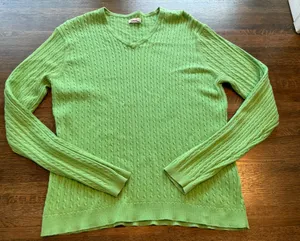 Ashworth Green Sweater Cotton Cable Knit Thin Classic Preppy size Large thumbnail 1