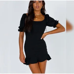 Princess Polly Black Square Neck Puff‎ Sleeve Ruffle Hem Mini Dress US 8 thumbnail 6