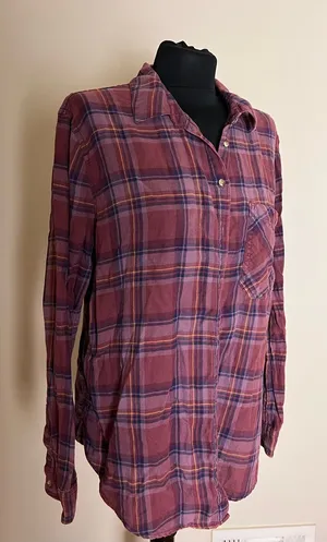 Garage plaid Button-Up Tunic Shirt in Maroon and Purple thumbnail 1
