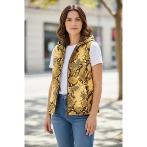 Reversible Hooded Vest Women's Snake Print‎ Brown Zip Pockets Outdoor Casual thumbnail 7