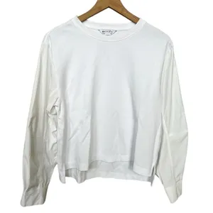 Athleta Mixed Media Long Sleeve White Pullover Sweatshirt Crew Neck Size Medium thumbnail 2