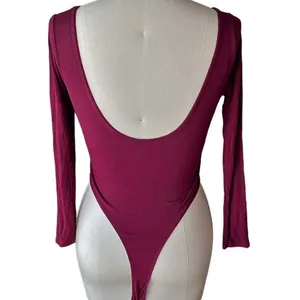 Burgundy Red Ribbed Bodysuit 1 Piece by BOZZOLO ~ Women's Size SMALL thumbnail 3