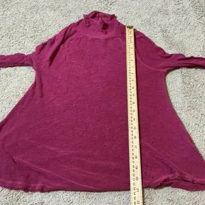 Free People Pink Sheer Long Sleeve Turtleneck Asymmetrical Raw Hem Top‎ XS thumbnail 4