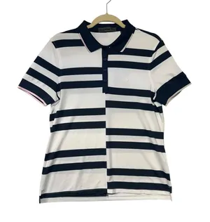 G/FORE Womens Navy White‎ Striped Golf Polo Shirt Size M NEW thumbnail 1
