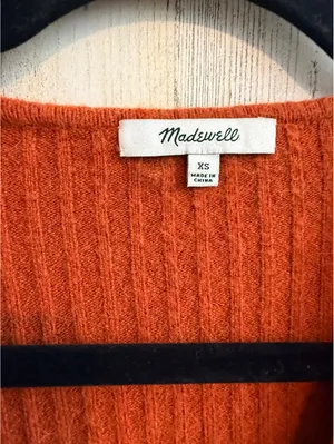 Madewell XS Burnt Orange Merino Wool Alpaca Ribbed Button Cardigan thumbnail 3