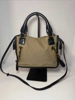 Chloé Canvas & Black Leather Satchel Crossbody Bag Gold Hardware thumbnail 4