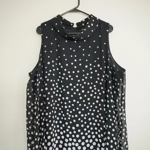 Jessica Howard Shift Dress 18W Black‎ White Polka Dot Ombre Chiffon Sleeveless thumbnail 2