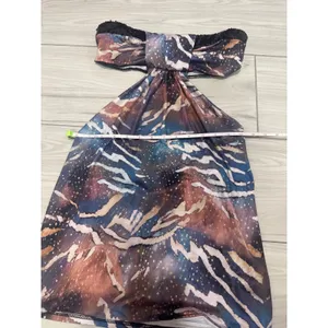 Dead Myself Abstract Tiger Galaxy Print Halter Top Sequin Trim Open Back NWT thumbnail 2