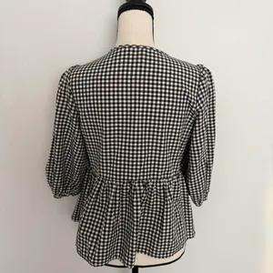 Boutique black & white gingham bow tie up blouse with mini red bows & red rosebuds thumbnail 4