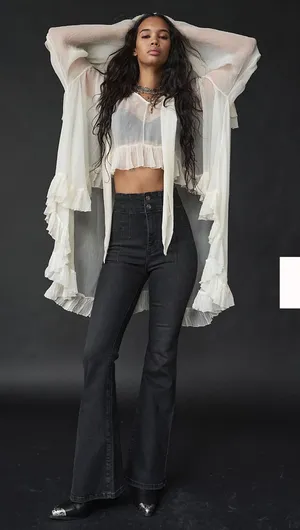 Free People We The Free Jayde Flare Jeans in Onyx thumbnail 1