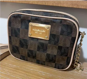 Michael Kors Gold Plaque Brown Checkered Mini Crossbody Bag thumbnail 1