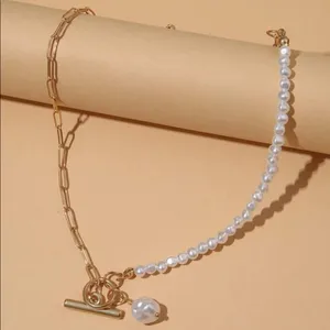 Natural Ocean Pearl Pendant Charm Natural Pearls gold chain necklace toggle clsp thumbnail 2