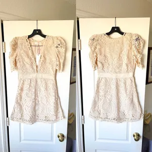 LoveShackFancy Daniela‎ Lace Mini Dress Dolce Cream Size 0 NWT thumbnail 2