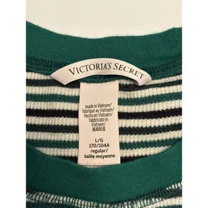 Victoria's Secret Pajama Set Women L Green Striped Thermal Lounge Sleepwear Set thumbnail 3