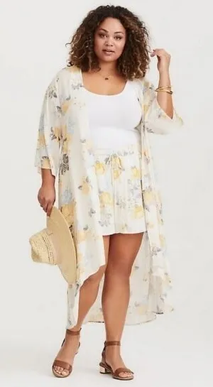 NWT Torrid Georgette Kimono Sz 1X/2X Yellow Floral Lightweight Open Front‎ Flowy thumbnail 1