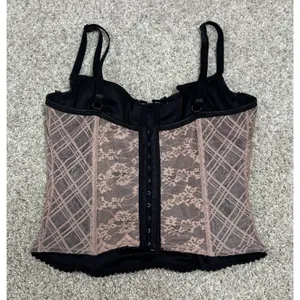 Y2K dELiA*s Dolls Kill Plaid Mesh Lace Bustier Corset Top Schoolgirl Goth Bow M thumbnail 8