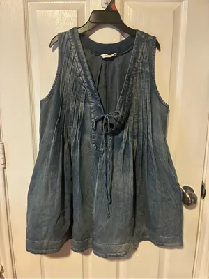 Mustard seed Denim Sleeveless Romper in Washed Blue size small western thumbnail 2